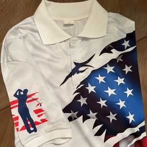 USA Golf Polo Shirt XL Mens w/ Flag and Golf Clubs, Very Nice!
